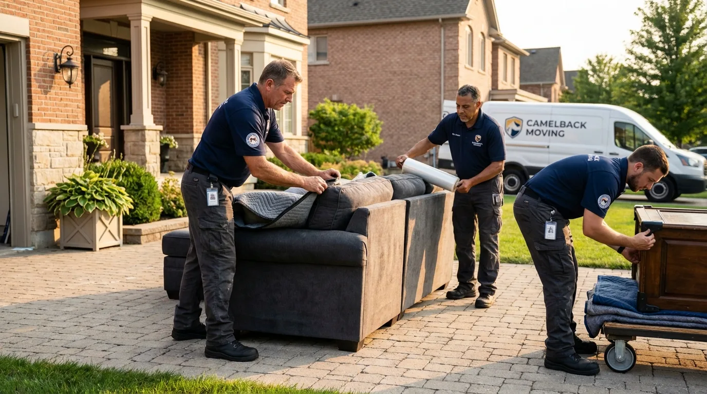 Large estate moving crew wrapping furniture in Carthage, NY